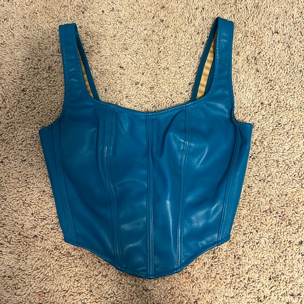 leather dark blue crop tank top size small but fits like a M; never worn
